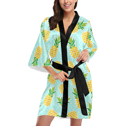 Pineapple Pattern Print Design PP01 Women's Short Kimono