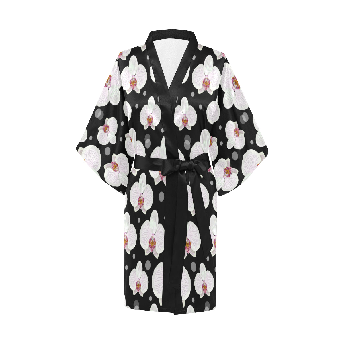 Orchid White Pattern Print Design OR09 Women's Short Kimono