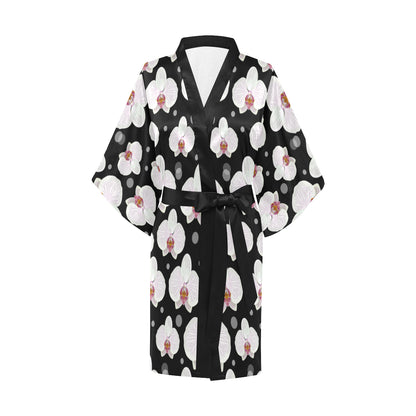 Orchid White Pattern Print Design OR09 Women's Short Kimono