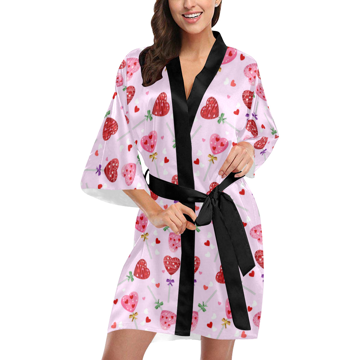 Lollipop Pattern Print Design LL07 Women's Short Kimono