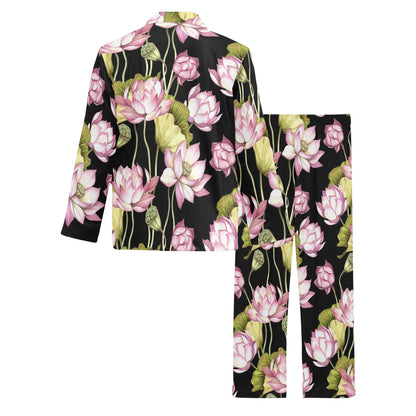 Water Lily Pattern Print Design WL06 Men's Long Sleeve Pajama Set