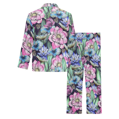 Water Lily Pattern Print Design WL07 Men's Long Sleeve Pajama Set