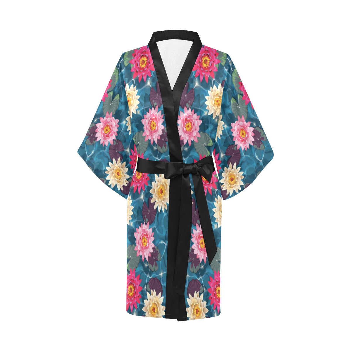Water Lily Pattern Print Design WL05 Women's Short Kimono