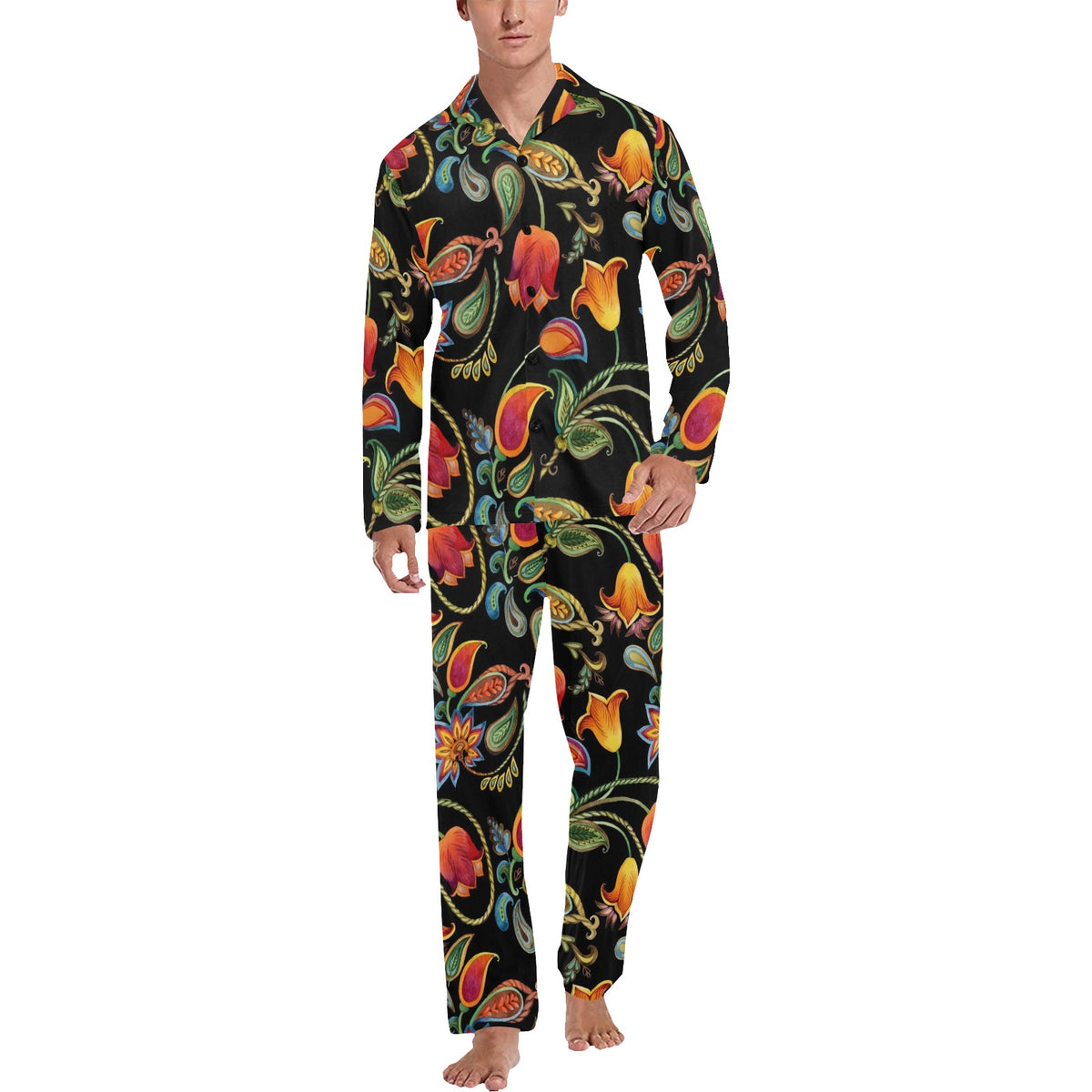 Tulip Boho Pattern Print Design TP09 Men's Long Sleeve Pajama Set