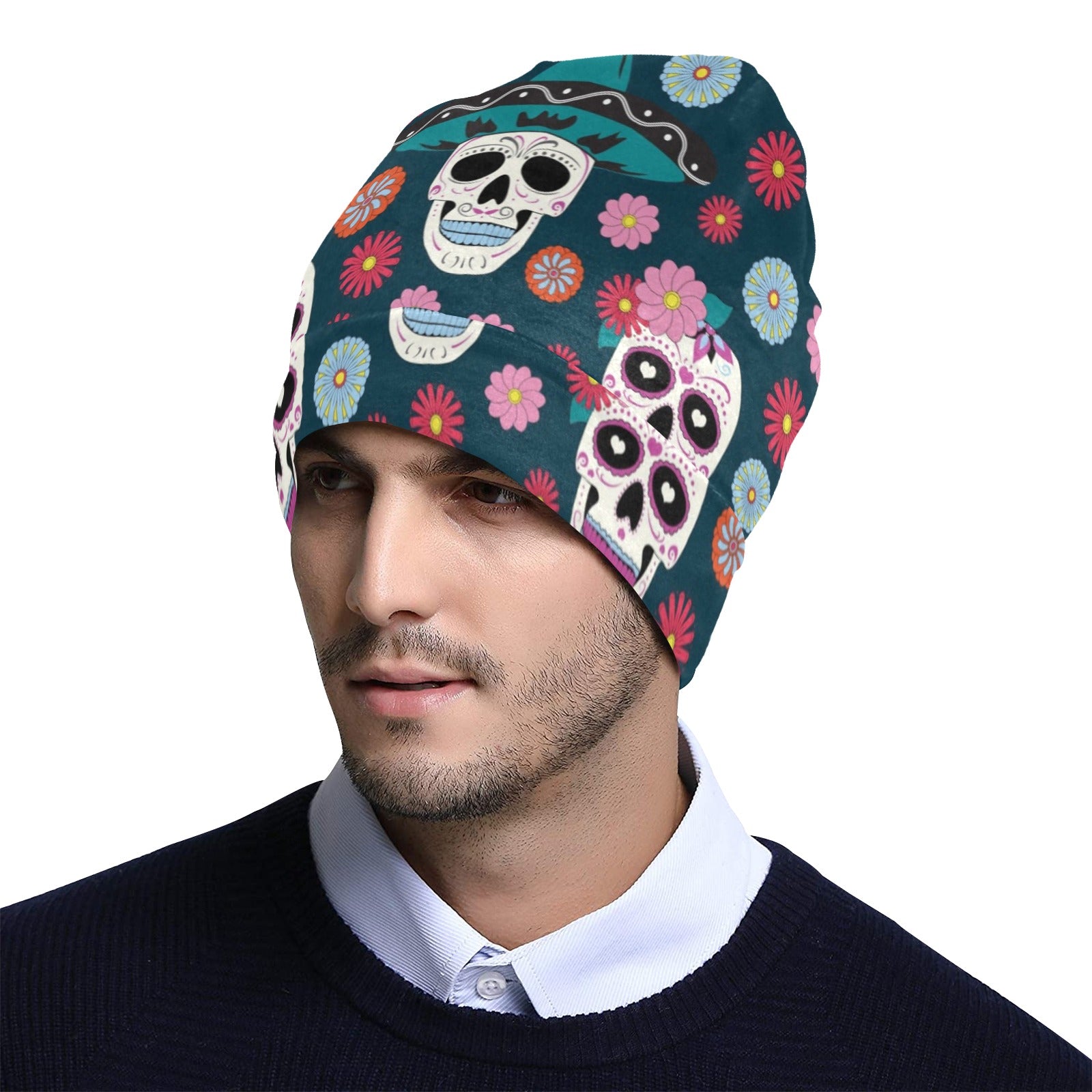 Sugar Skull Print Design LKS308 Unisex Beanie