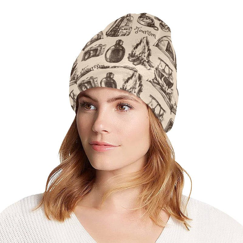 Camping Pattern Print Design 01 Unisex Beanie