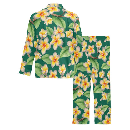 Plumeria Pattern Print Design PM07 Men's Long Sleeve Pajama Set