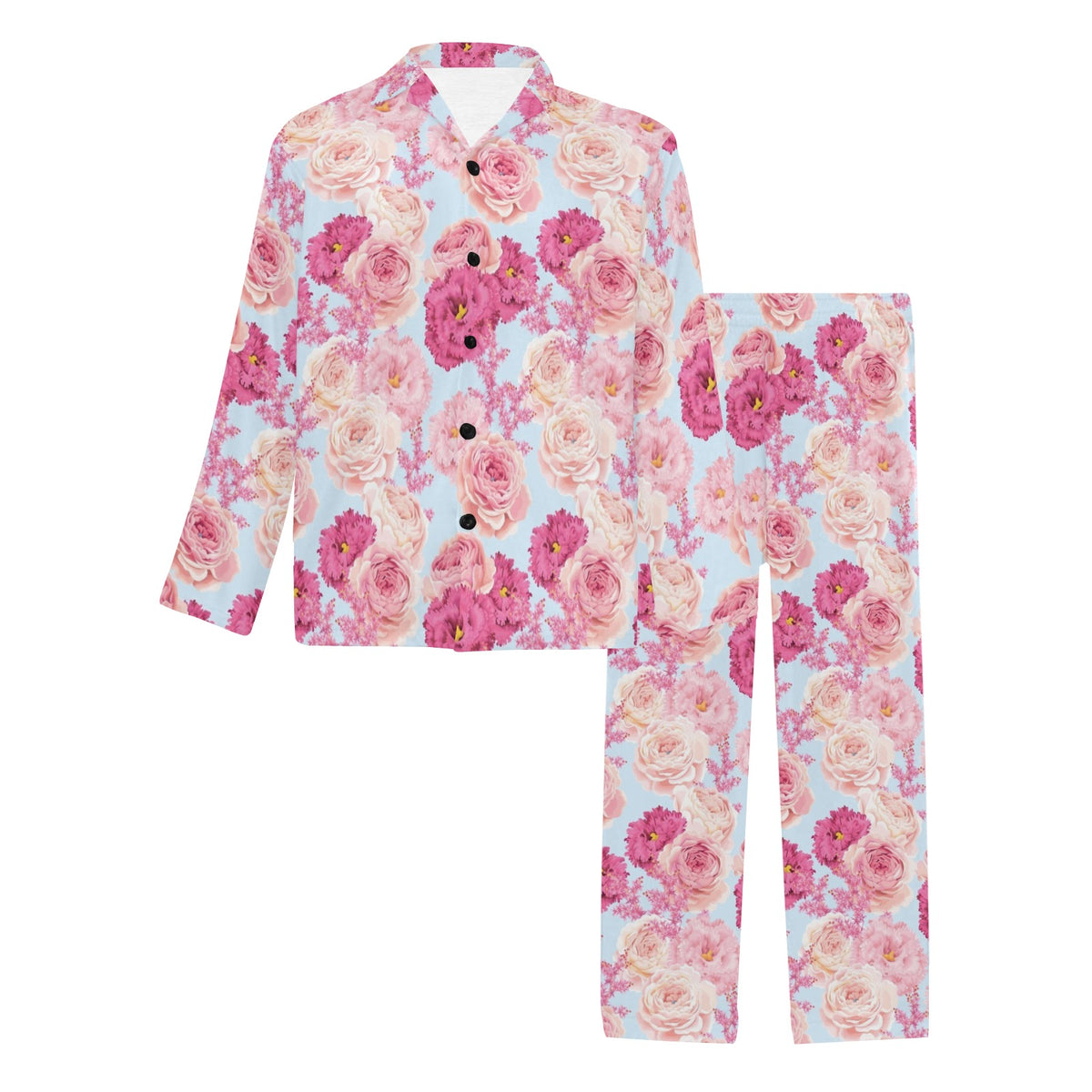 Lisianthus Pattern Print Design LT05 Men's Long Sleeve Pajama Set