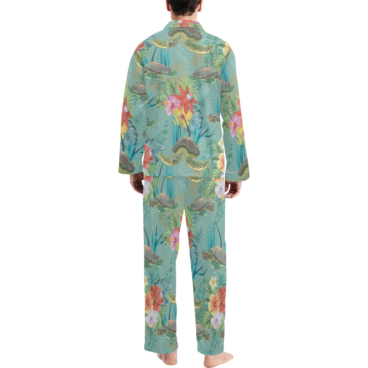 Sea Turtle Pattern Print Design T012 Men's Long Sleeve Pajama Set
