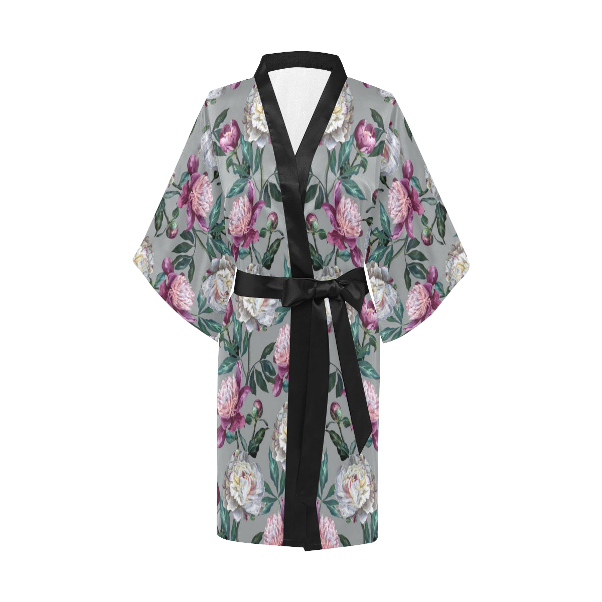 Peony Pattern Print Design PE01 Women's Short Kimono