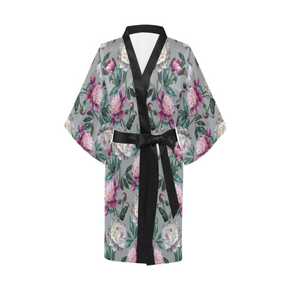 Peony Pattern Print Design PE01 Women's Short Kimono