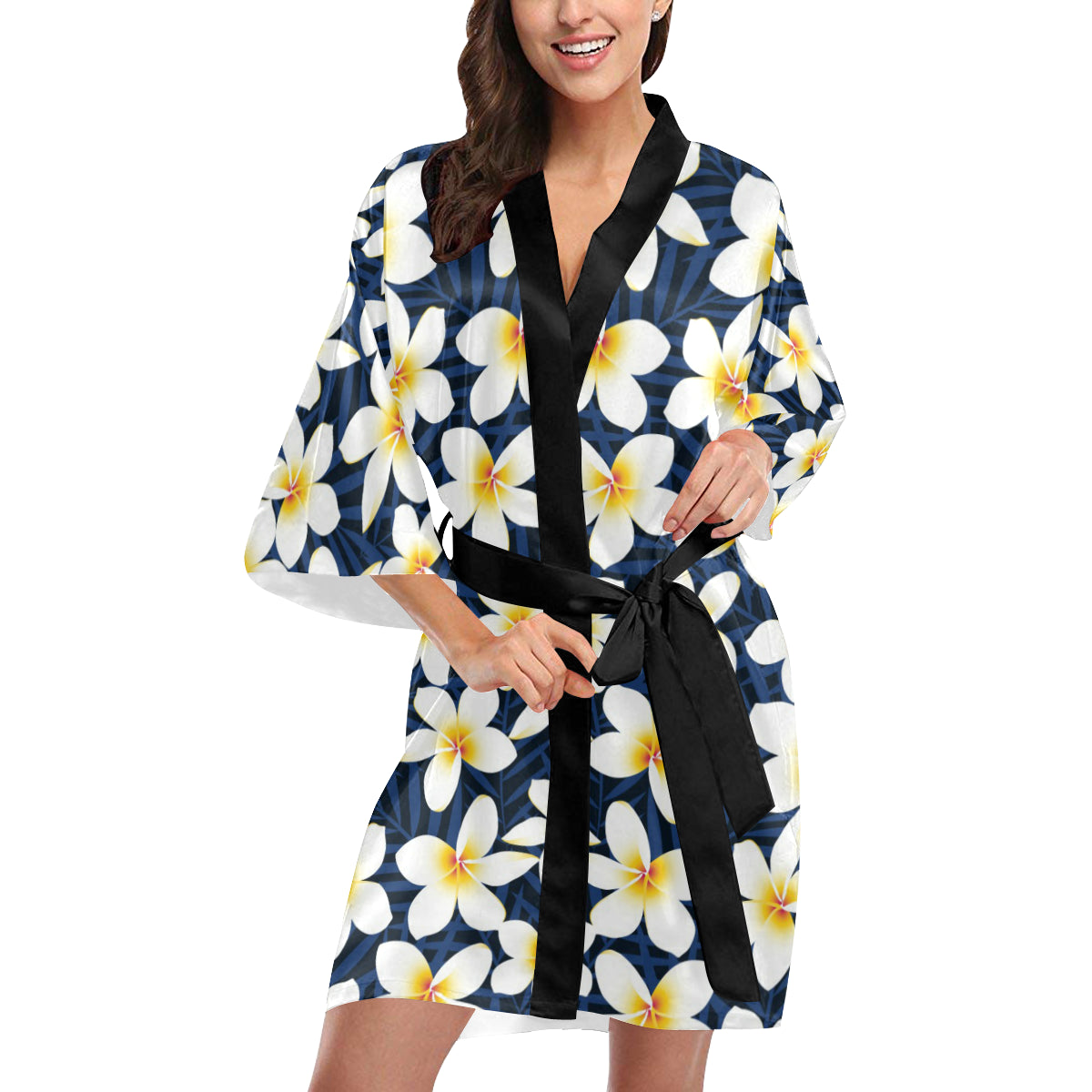 Plumeria Pattern Print Design PM026 Women's Short Kimono