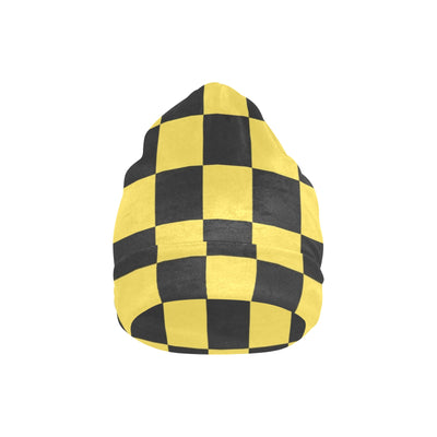 Checkered Yellow Pattern Print Design 03 Unisex Beanie