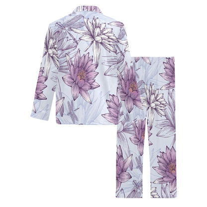 Water Lily Pattern Print Design WL01 Men's Long Sleeve Pajama Set