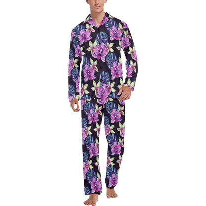 Orchid Pattern Print Design OR010 Men's Long Sleeve Pajama Set