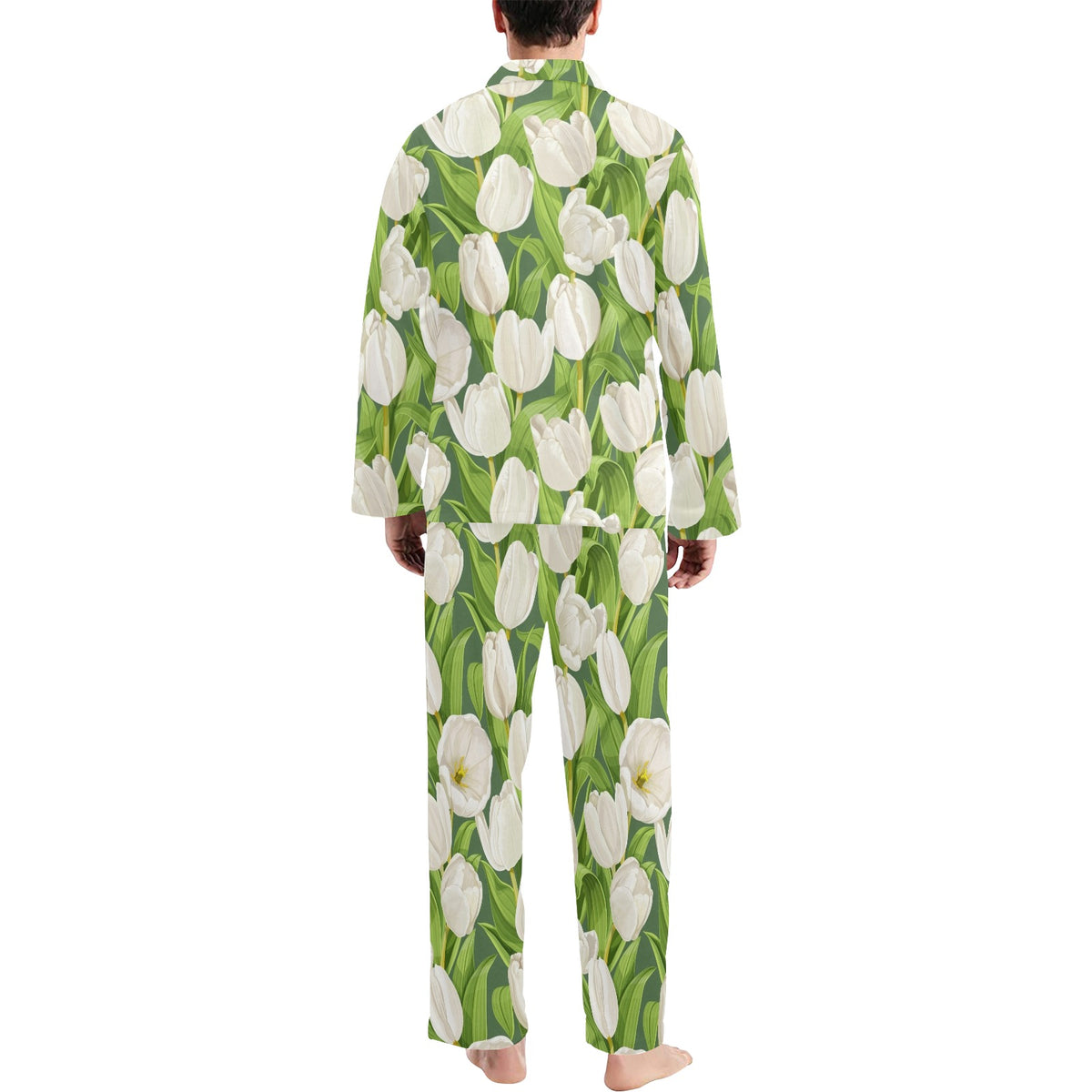 Tulip White Pattern Print Design TP05 Men's Long Sleeve Pajama Set