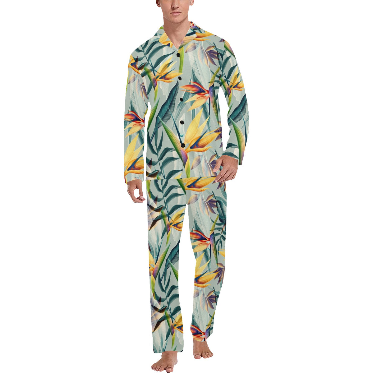 Tropical Flower Pattern Print Design TF022 Men's Long Sleeve Pajama Set