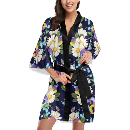 Pansy Pattern Print Design PS03 Women's Short Kimono