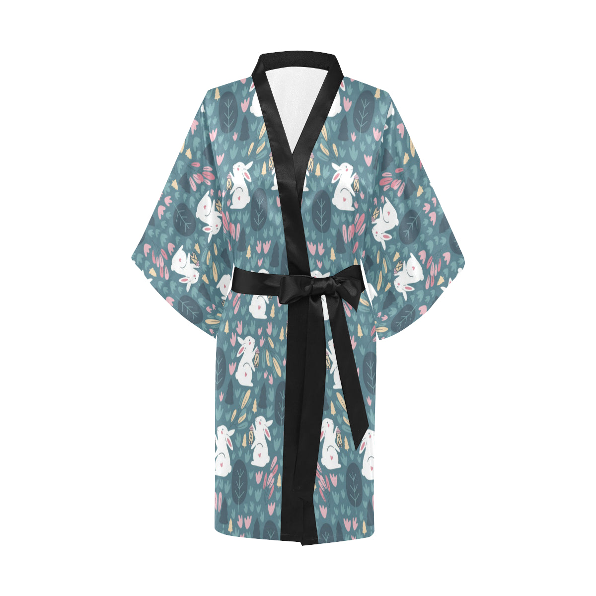 Rabbit Pattern Print Design RB013 Women's Short Kimono