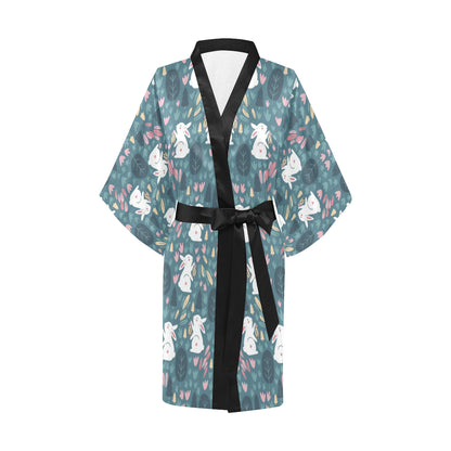Rabbit Pattern Print Design RB013 Women's Short Kimono