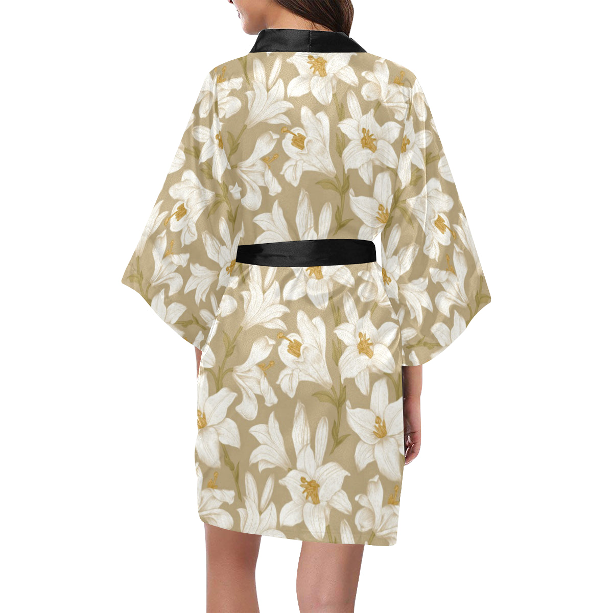 Lily Pattern Print Design LY07 Women's Short Kimono