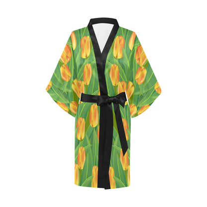 Tulip Orange Pattern Print Design TP07 Women's Short Kimono