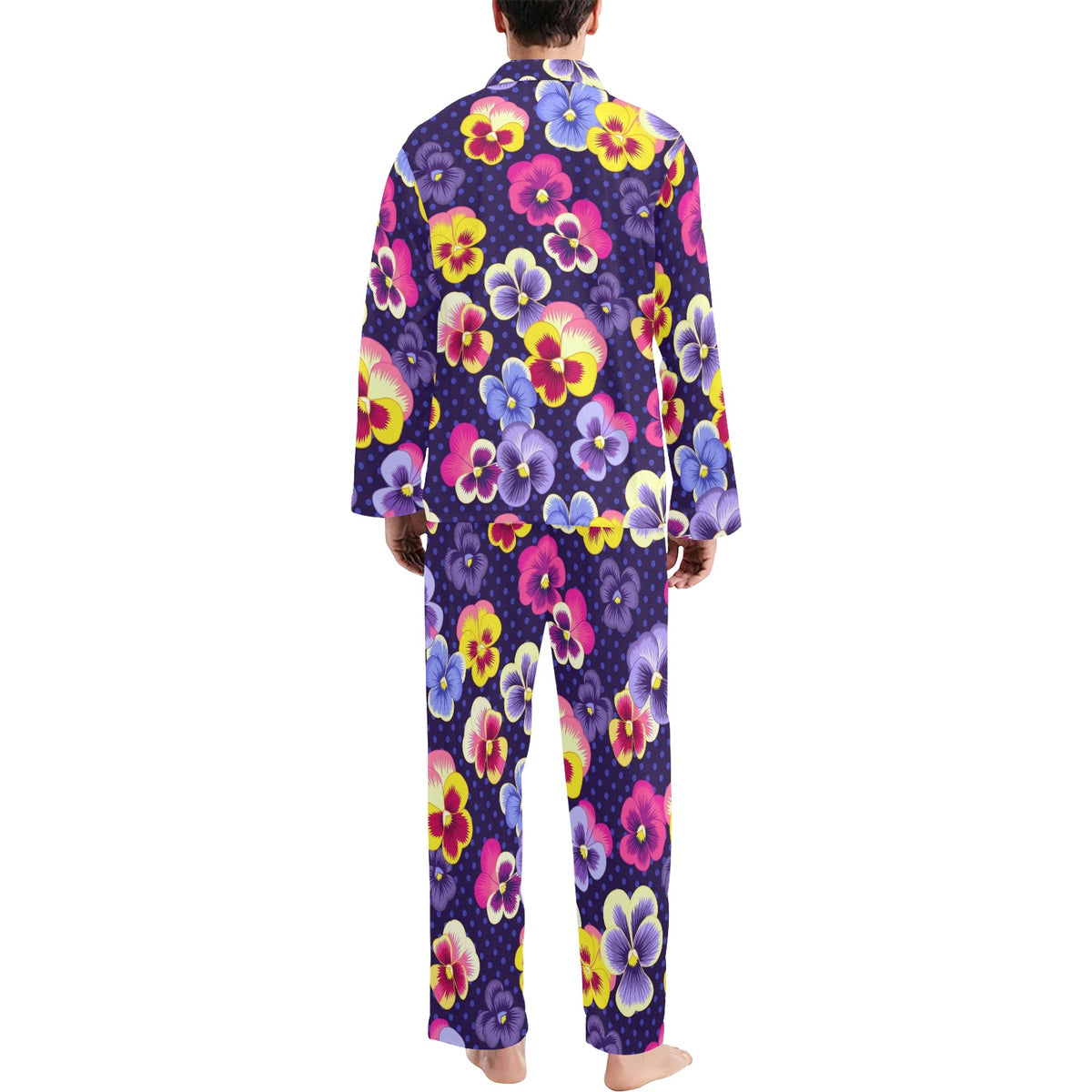 Pansy Pattern Print Design PS04 Men's Long Sleeve Pajama Set