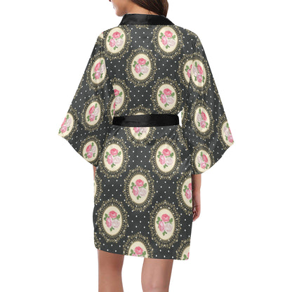 Rose Pattern Print Design RO015 Women's Short Kimono