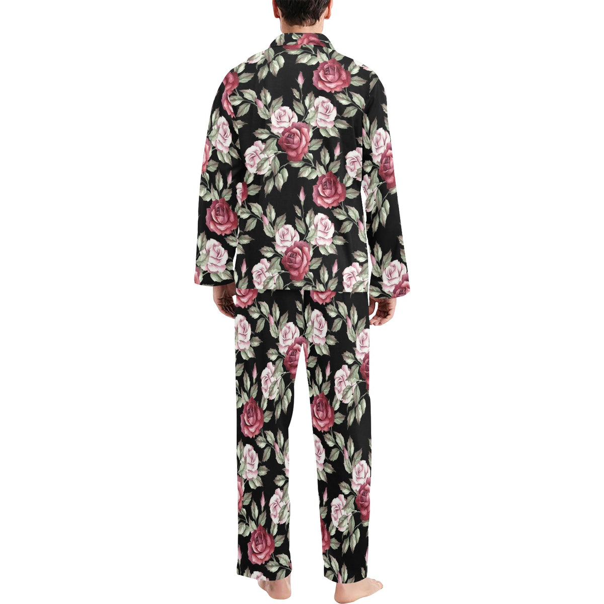 Rose Red Pink Pattern Print Design RO03 Men's Long Sleeve Pajama Set