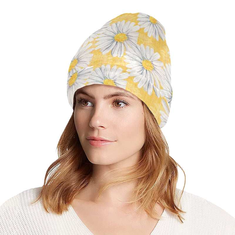 Daisy Yellow Watercolor Print Pattern Unisex Beanie