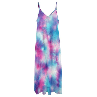 Tie Dye Blue Pink Long Maxi Dress