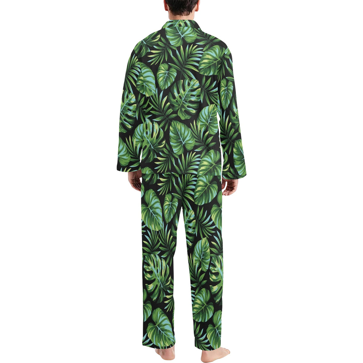 Palm Leaves Pattern Print Design PL013 Men's Long Sleeve Pajama Set