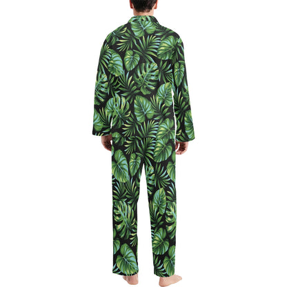 Palm Leaves Pattern Print Design PL013 Men's Long Sleeve Pajama Set