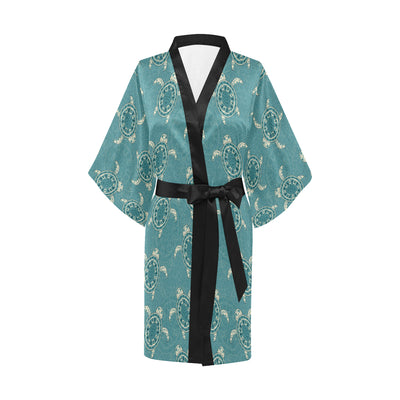 Sea Turtle Pattern Print Design T02 Women's Short Kimono