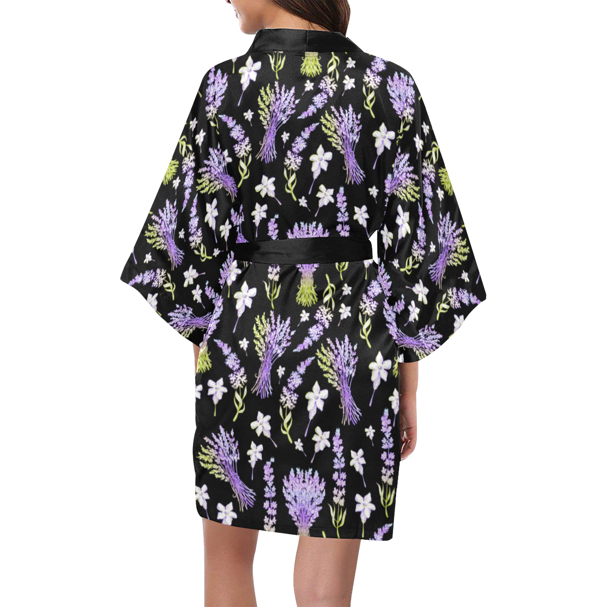 Lavender Pattern Print Design LV04 Women's Short Kimono