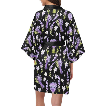 Lavender Pattern Print Design LV04 Women's Short Kimono