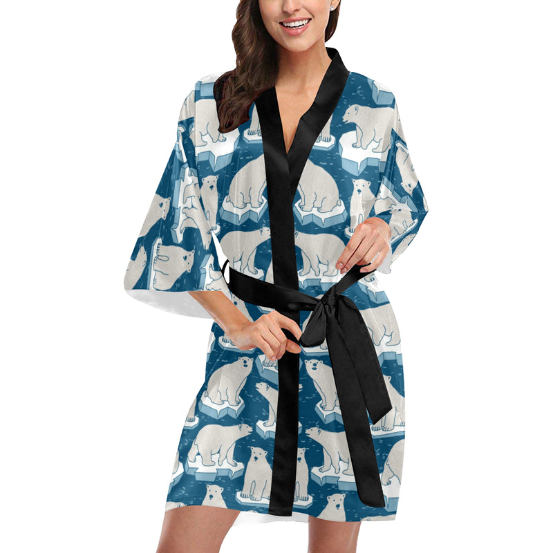 Polar Bear Pattern Print Design PB03 Women's Short Kimono