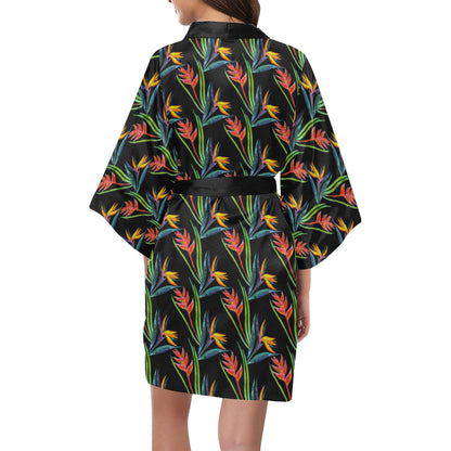 Heliconia Pattern Print Design HL04 Women's Short Kimono