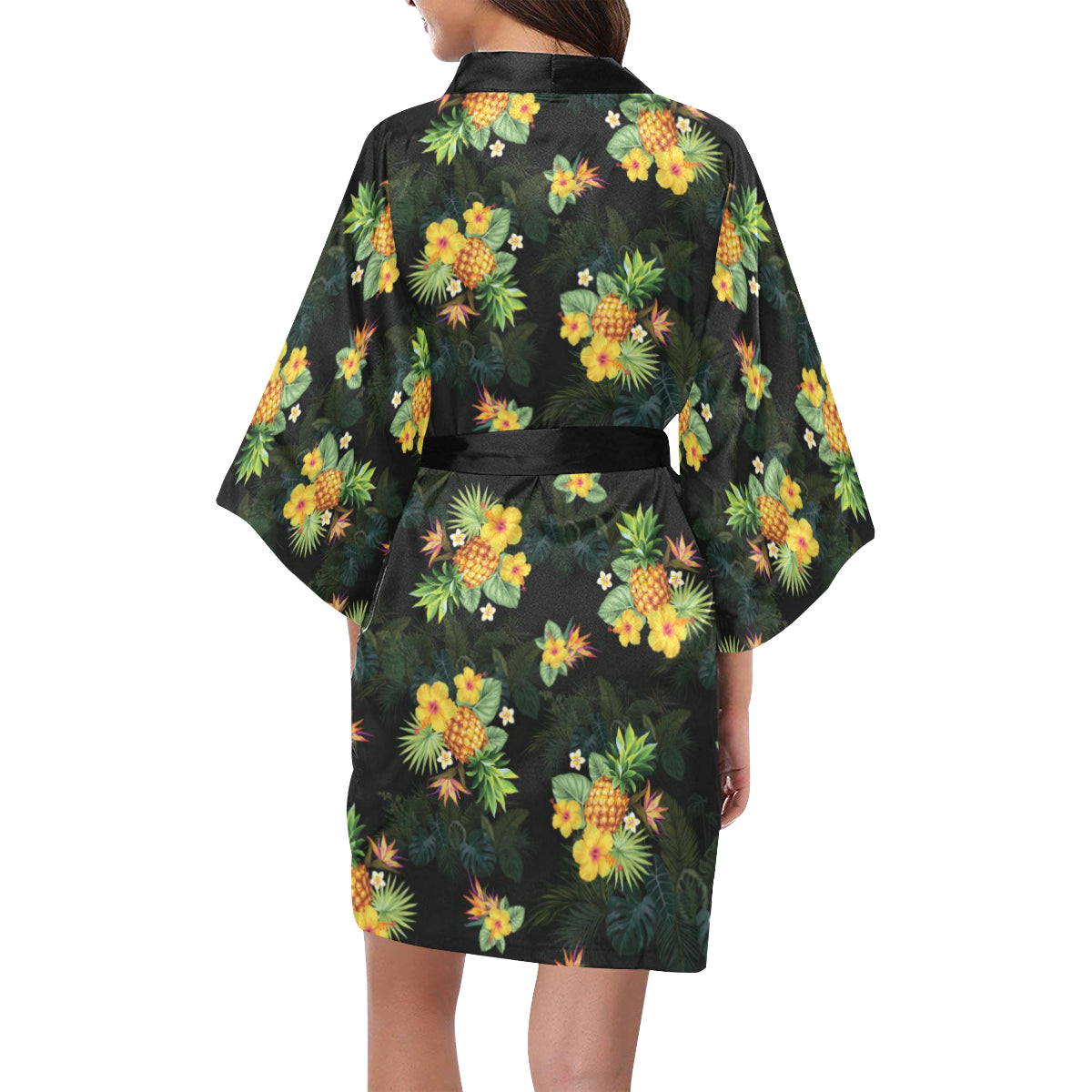 Pineapple Tropical Flower Print Pattern Women's Short Kimono