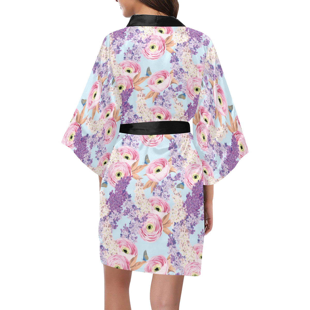 Lilac Pattern Print Design LI03 Women's Short Kimono