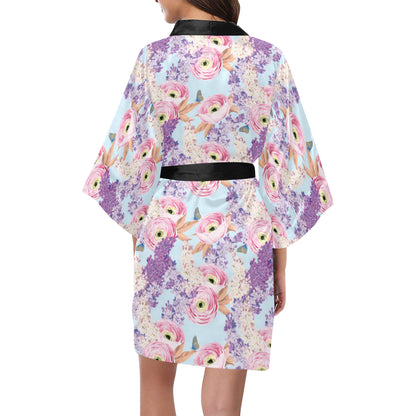 Lilac Pattern Print Design LI03 Women's Short Kimono