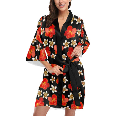 Red Hibiscus Pattern Print Design HB022 Women's Short Kimono