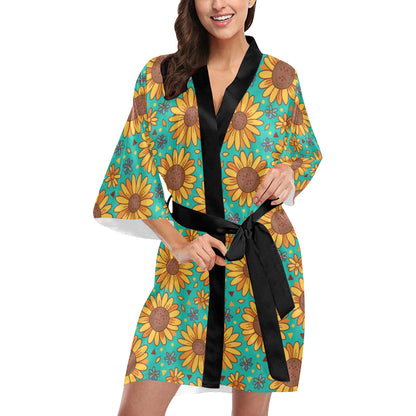 Sunflower Pattern Print Design SF013 Women's Short Kimono