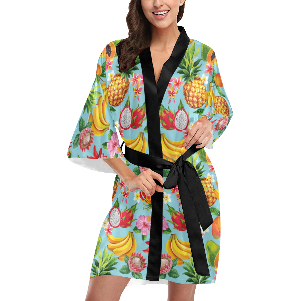 Tropical Fruits Pattern Print Design TF01 Women's Short Kimono
