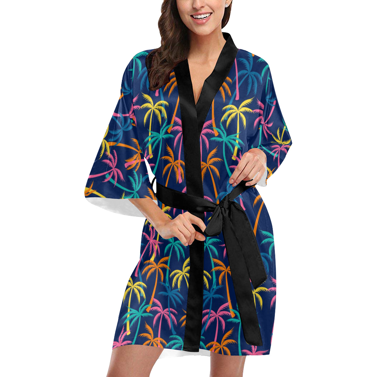 Palm Tree Pattern Print Design PT013 Women's Short Kimono