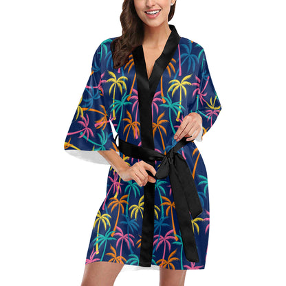Palm Tree Pattern Print Design PT013 Women's Short Kimono