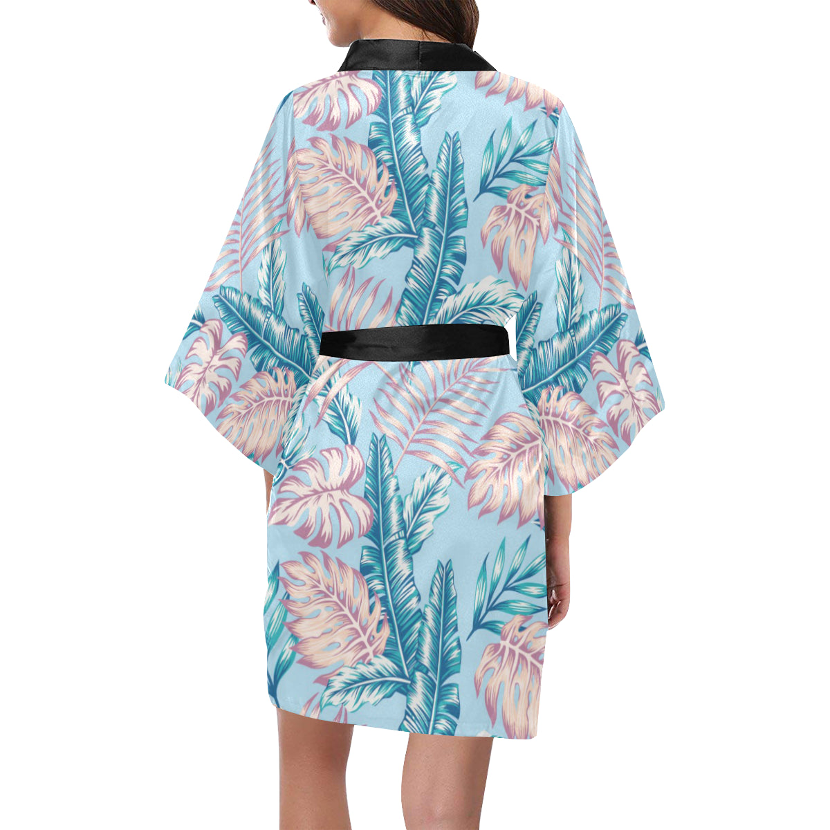 Tropical Flower Pattern Print Design TF01 Women's Short Kimono