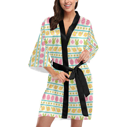 Easter Eggs Pattern Print Design RB016 Women's Short Kimono