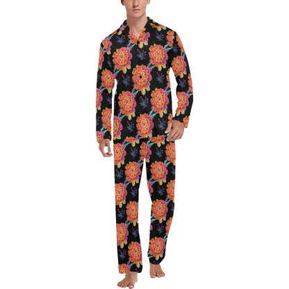 Marigold Pattern Print Design MR04 Men's Long Sleeve Pajama Set