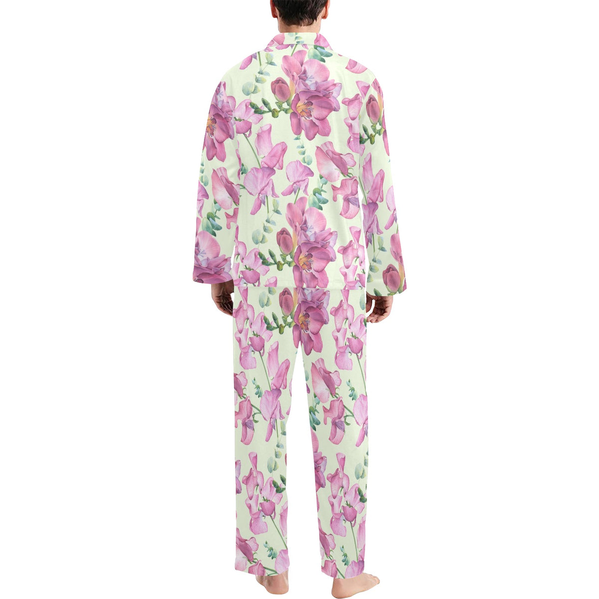 Peony Pattern Print Design PE011 Men's Long Sleeve Pajama Set